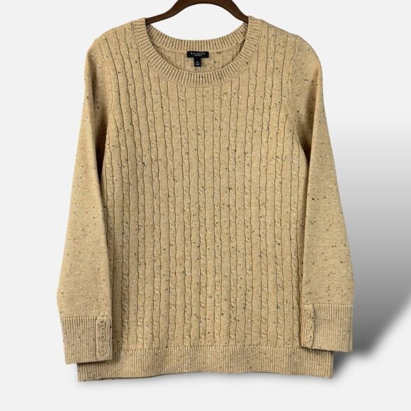 Talbots Sweater Womens Plus Petite Sz Xp Beige Speckle Cable Knit Button Sleeve - Picture 1 of 11